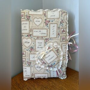 Vintage Fabric Covered Photo Album Shabby Chic Bow Heart Eyelet Scalloped Edge